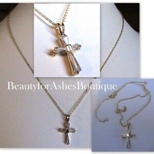 Traditional Small Classic Clear Cz Cross Necklace in Gold